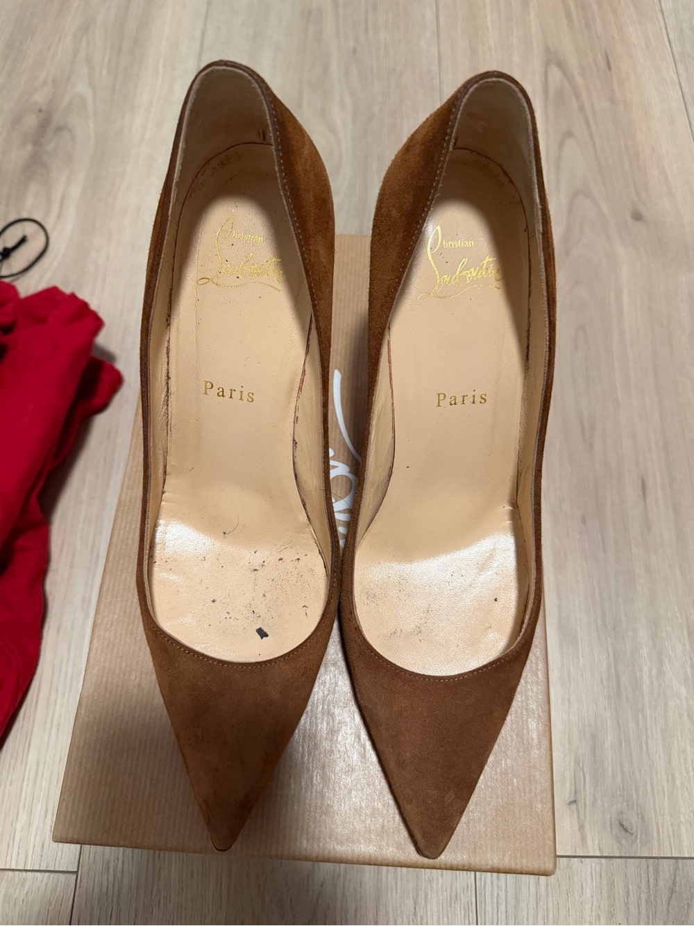 Christian Louboutin Brown Suede Pointed Toe Pumps